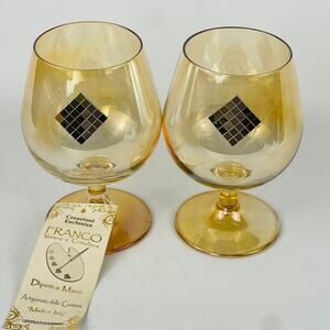Franco Vetrerie e Cristallerie Italy Hand Made Brandy Glasses Geometric Gold 6”